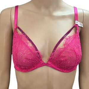 Victorias Secret Very Sexy Low Cut Demi Bra 32DD Rhinestone Shine Strap Lace